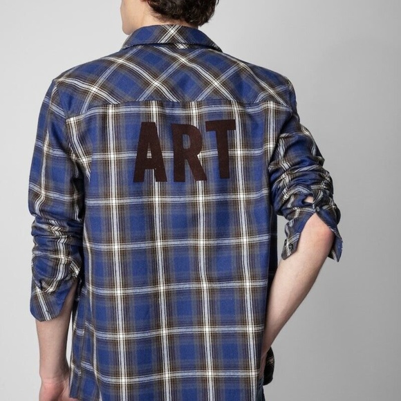 Zadig & Voltaire Stan Lc Flannel Check Blue Medium NWT - Picture 3 of 8